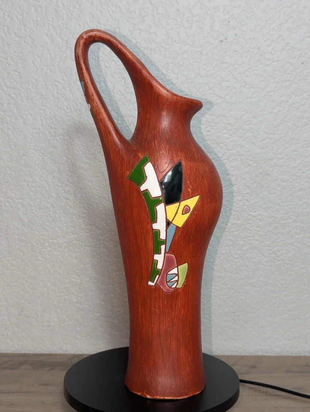 VTG MCM Keramos Israel Pottery Pitcher Vase Signed Israel Taub 13.5